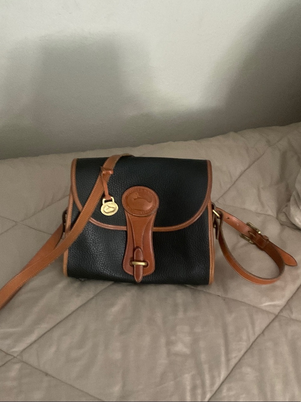 Dooney & Bourke Vintage Black with Brown Trim Leather Crossbody Bag